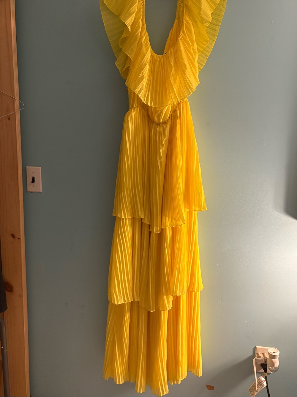 Fashion Nova Yellow Tiered Ruffle Pleated Maxi Dress